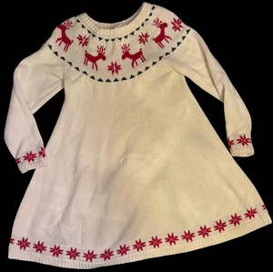 Hanna Andersson Pullover Kleid 6-7 Rentier Schneeflocke Fair Isle creme rot Strick - Bild 1 von 5