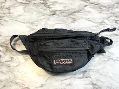 Vintage Jansport Fanny Pack Black 90s Hiking Bag Made In USA Festival 2 Pouch - Image 1 of 4