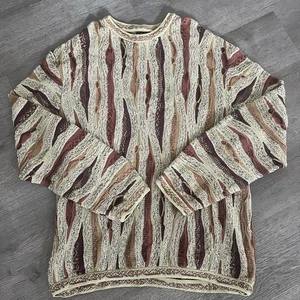 Vintage Coogi Sweater Size 3X Multicolor Earth Tones 3D Knit Crewneck Pullover - Picture 1 of 10