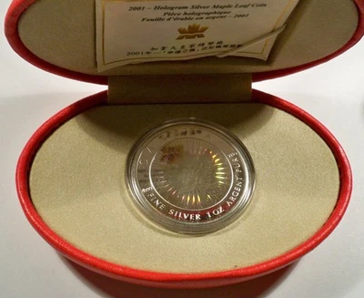 2001 CANADA $5 SILVER MAPLE LEAF HOLOGRAM w/ PRIVY MARK WITH COA BOXES 1 OZ COIN - Image 1 of 4