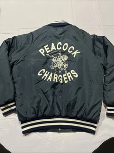Chaqueta de satén vintage “Peacock Chargers” Harvard Clothing” Hecha en EE. UU. Talla M - Imagen 1 de 7
