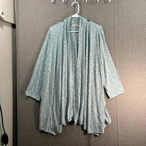 LOGO by Lori Goldstein Slub Knit Open Front Cardigan Ocean Breeze, X-Large - Picture 1 of 10
