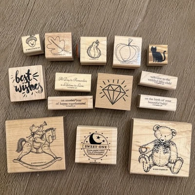 Lote (14) Estampillas de Goma de Madera - Tema de Otoño, Tema de Boda y Nuevo Tema de Bebé Foto 1 de 4