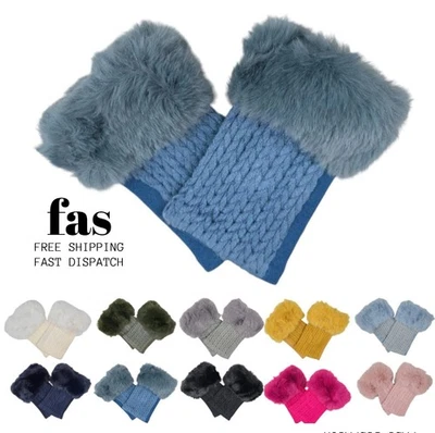 Women Ladies Winter Fingerless Gloves Suede Fur Mittens Soft Warm Fleece Lined - Image 1 of 4