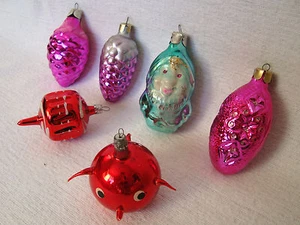 Lot 5 Vtg German Christmas Hand painted glass decorations Xmas tree ornaments - Picture 1 of 12