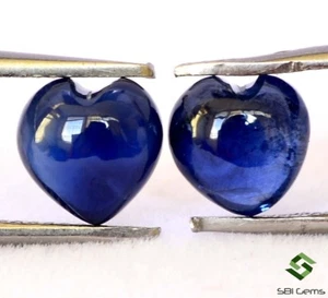 6 mm Certified Natural Blue Sapphire Heart Shape Cabs Pair 2.25 Cts Gemstones - Picture 1 of 5