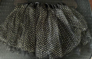 Girls Black Tutu Tulle Skirt Size OS (4 - 6/7) Gold & Silver Sparkle Polka Dots - Picture 1 of 2