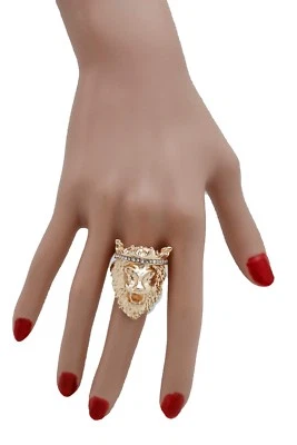 Bague En Métal Avec Couronne De Roi Sexy Pour Femme En Or, Élastique Lion - Photo 1/4