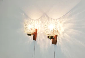 Vintage pair of sconces / wall lights, mid century, teak and brass - Picture 1 of 8