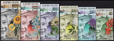 Aldabra Island 6 Pcs Set, 5 10 20 50 100 500 $ 2018, UNC, Low Matching SN 000XX - Image 1 of 4