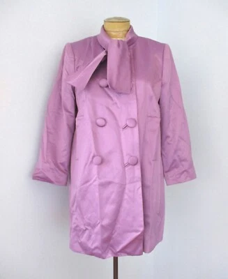 BCBG MAXAZRIA Abrigo de Noche Morado Satinado Doble Pecho Corbata Faja Cuello Bolsillos M Foto 1 de 4