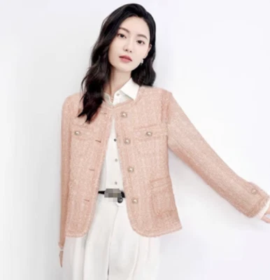 Mujeres Chic Cuello Redondo Abrigo Pantalones Cortos Chaquetas de Oficina Calce Ajustado Botón Prendas de abrigo Ropa de trabajo Foto 1 de 4