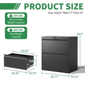 Metal Lateral 2 Drawer File Cabinet Lockable HomeOffice Storage Filing Organizer - Picture 1 of 21