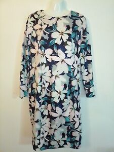 Bnwt M&S Autograph Floral Navy Mix Long Sleeved Knee Length Dress Size 18