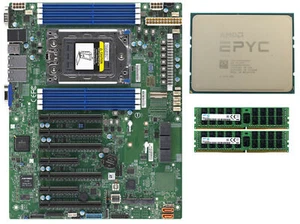 AMD EPYC 7402 24C 2.8GHz CPU + Supermicro H12SSL-i Mainboard + 2666V ECC REG RAM - Bild 1 von 12