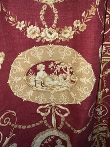 CUSTOM PINCH PLEAT DRAPES~VINTAGE FRENCH~RED&GOLD TOILE 88”LONG - Picture 1 of 6