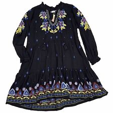 Roller Rabbit Women's Embroidered Floral Tiered Long Sleeve Janni Dress Sz M NWT