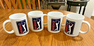 SET of 4* PGA TOUR Coffee Cup Mug DOUBLE LOGO Vintage Classic Logo Super Clean - Picture 1 of 9