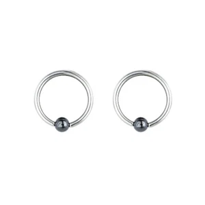 Pair of Steel Captive Bead Ring w/5mm Hematite Ball 14 Gauge 7/16" Dia - Picture 1 of 1