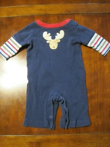 Gymboree Blue Reindeer Christmas L/S Cotton Romper Creeper 0-3 Month Newborn EUC - Foto 1 di 5