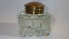 Vintage Square Clear Thick Glass Inkwell Ink Pot With Brass Lid