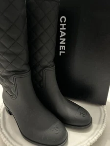 Chanel Quilted Wellington Boots Worn Once Size 37 - Picture 1 of 5