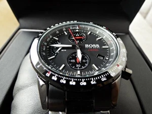 Boss Herrenuhr 1513771 Aero Black Edelstahl schwarzes Ziffernblatt schwarzes Armband - Bild 1 von 5