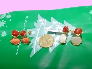 Orecchini in Corallo Rosso pietre con Argento 925 di Madreperla Donna placc Oro - Picture 1 of 5