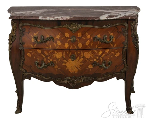 59018EC: French Louis XV Bronze Mounted Inlaid Marble Top Commode Cover