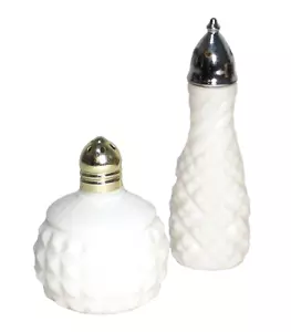 Vintage Milk Glass Salt Pepper Shakers Mismatched Set - Picture 1 of 5