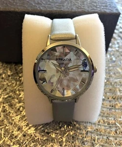 NWT STRADA SILVER DAZZLE DIAL WATCH IN SILVERTONE WITH SILVER FAUX LEATHER STRAP - Picture 1 of 3
