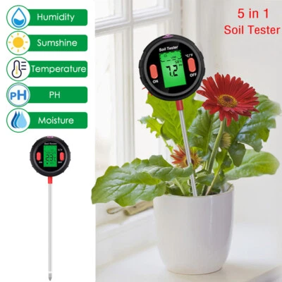 LCD Digital Soil Tester Meter Kit Temperature PH Moisture Light for Garden Plant - Image 1 of 4