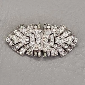 Trifari KTF Rhinestone Brooch Vtg Double Dress Clip Mates Clear Glass 2.25" - Picture 1 of 19