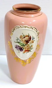 Eton China Vase Pink Blush Gold Gilding Hand Painted Raised Floral Center VTG - Picture 1 of 7