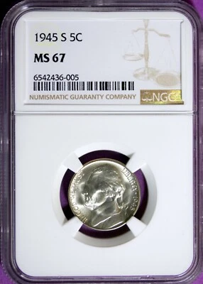 1945 - S NGC MS67 JEFFERSON NICKEL!!  #B32429 - Image 1 of 2