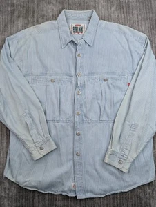 Vintage On The Brink Denim Shirt Mens XL Western Workwear Blue Pinstripe Smiley - Picture 1 of 19