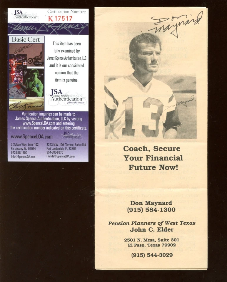 Don Maynard New York Jets Autographed Business Brochure JSA Cert - Image 1 of 1
