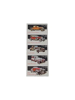 US Scott # 2385a Booklet Pane of 5 Classic Car Stamps at 25c each  MNH - Image 1 of 3