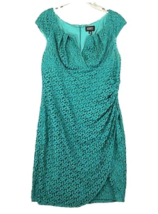 Adrianna Papell Dress Womens 12 Green Lace Shirred Holiday Evening Party Fairy - Picture 1 of 11