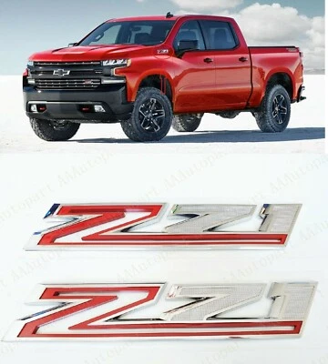 Chevy Silverado Z71 2019-2023 emblema guardabarros rojo cromado 84632695 2 piezas Foto 1 de 4