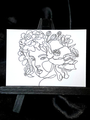 Original ACEO One Line Exotic Beauty Medium Marker On Paper Signed By Artist • 2$