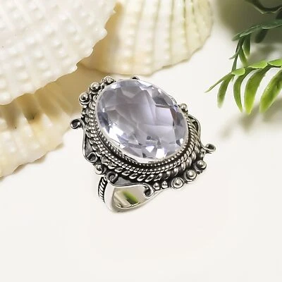 White Topaz Gemstone Solid 925 Sterling Silver Bridesmaid Attractive Ring V6512 - Image 1 of 4