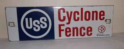 Vintage Original USS Cyclone Fence  Single Sided Porcelain Sign - Image 1 of 2