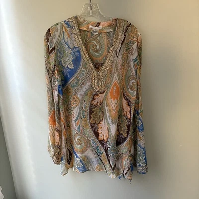 Lillie Rubin Sheer Silk Sequin Blouse Tunic Paisley - Image 1 of 4