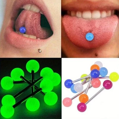 10Pcs/Set Colorful Hypoallergenic Acrylic Glow-in-The-Dark Tongue Rings Set - Image 1 of 4