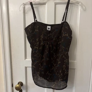 GAP Women's Brown Floral Seam Sheer Camisole Lace Straps Side Zip Lined XS - Picture 1 of 6