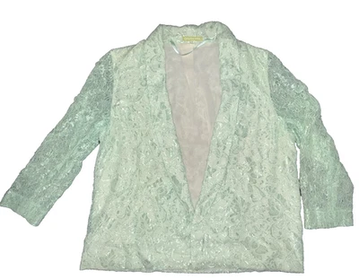 女式长袖 Gianni Bini M 码蕾丝西装外套薄荷蕾丝覆盖  — 第 1/4 张图片
