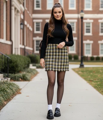 Minifalda de tweed a cuadros Akris Punto para mujer 4 amarilla negra preppy Academia Grunge Foto 1 de 4