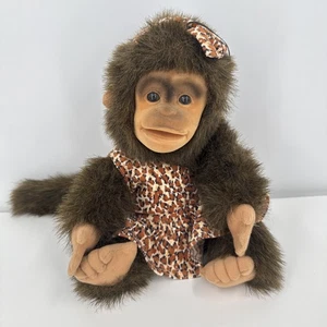 Hosung Monkey Chimp Puppet Plush Doll Cheetah Dress & Bow Vintage 90s - Picture 1 of 10