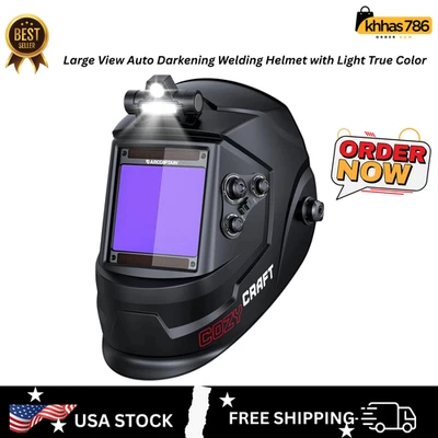 Casco de soldadura de oscurecimiento automático de gran vista con luz color verdadero, solar, 4 sensores Foto 1 de 4